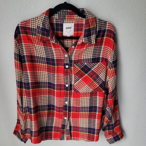 NWT Aerie Plaid Flannel Pajama Sleep Shirt Size Small In Red/Blue Plaid